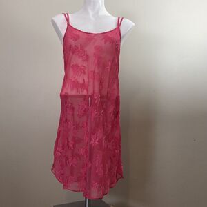 Vintage Lingerie Y2K Sheer Floral Bias Cut Slip Hot Pink Romantic Size Large